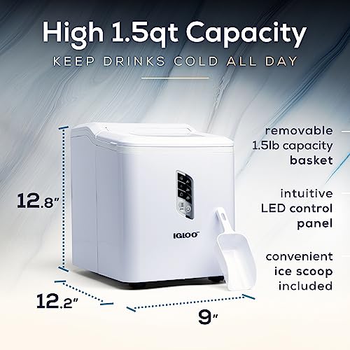 Igloo Electric Countertop Ice Maker Machine - Automatic and Portable - 33 Pounds in 24 Hours - Icecube Maker - Plastic Scoop and Basket