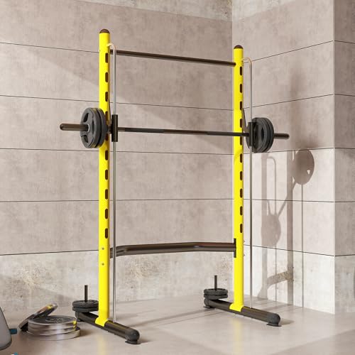 Soozier Squat Rack with Pull-Up Bar, Adjustable Power Rack with Barbell Bar, Multi-Functional Bench Press Rack for Home Gym Strength Training