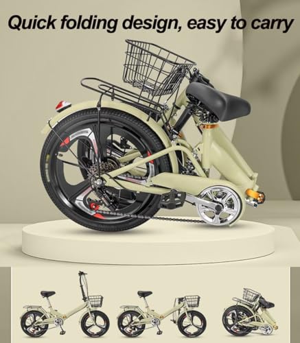 LSQXSS 20inch Folding Bicycles for Traveling Hanging Out,7-speeds Hybrid Bikes,Commuter Bike with Shock Absorber Spring,Integrated Three-Knife Wheel