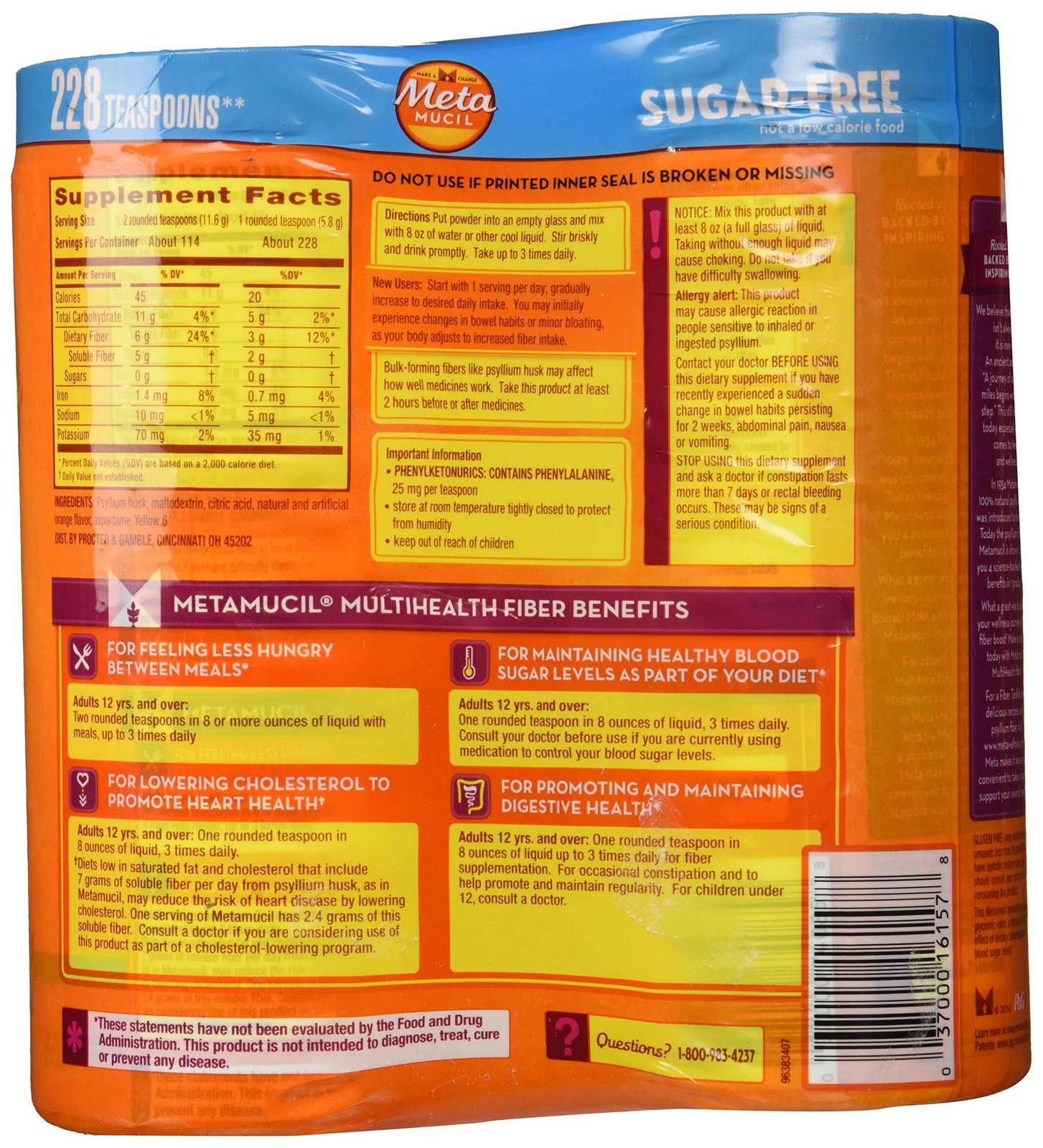 Metamucil Sugar Free Orange Smooth Fiber Powder Dietary Supplement 2-23.3 oz. Canisters