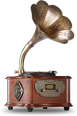 LuguLake Record Player Retro Turntable All-in-One Retro Turntable Nostalgic Turntable
