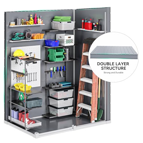 DWVO 5x3ft Resin Outdoor Storage Shed with Floor, Waterproof Lockable Storage Shed with Window, Plastic Outside Tool Storage for Garden, Backyard