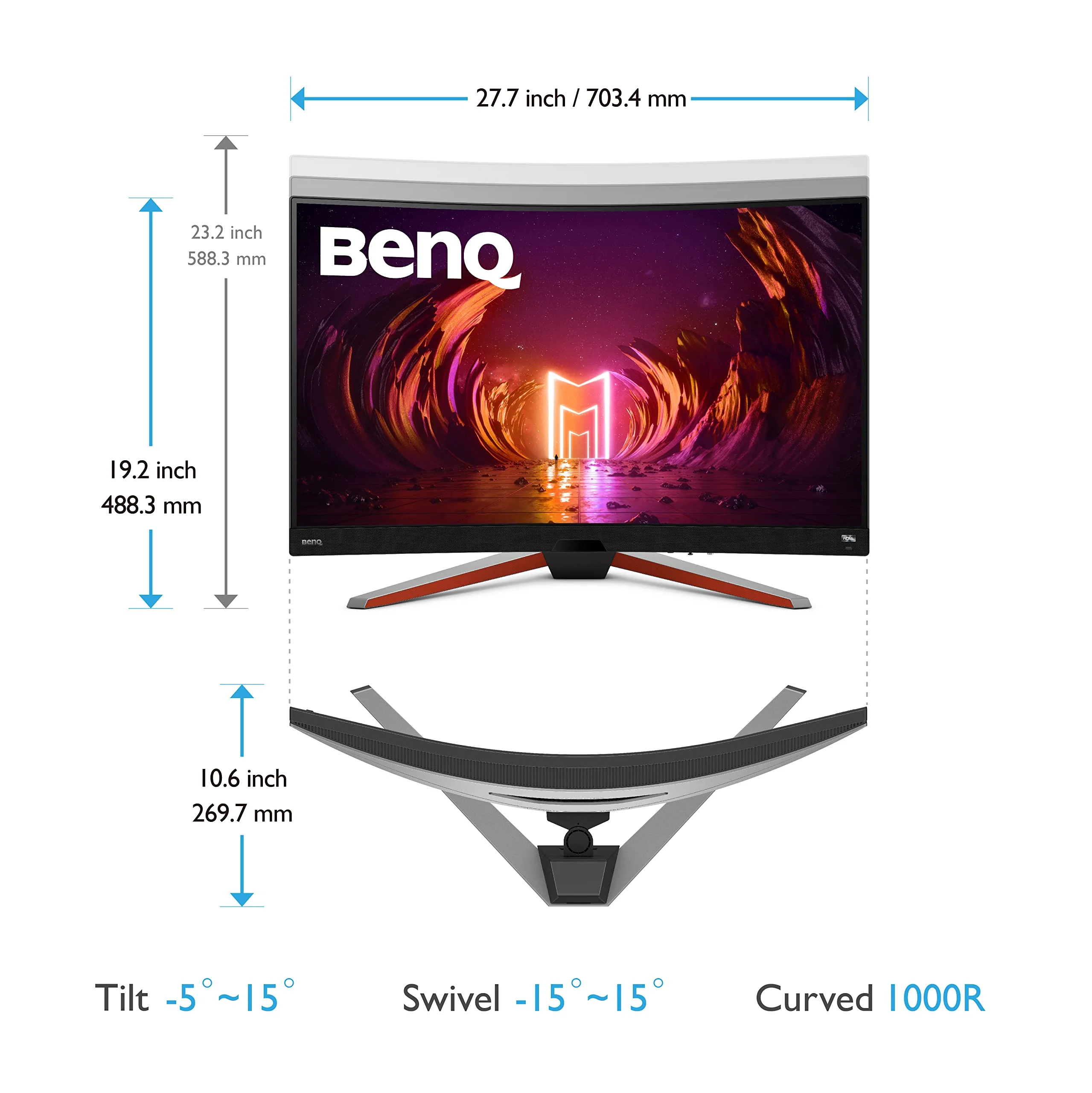 BenQ MOBIUZ EX3210R Curved Gaming Monitor 32" QHD 1440p 165Hz 1ms w/Remote | HDRi | 1000R | Color Optimizer | Freesync Premium Pro | Eye-Care |