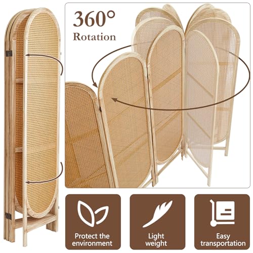 3 Panel Room Dividers and Folding Privacy Screens, Hand-Made Rattan Room Divider with Bi-Directional Hinge
