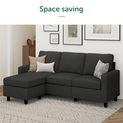 HONBAY Convertible Sectional Sofa, L Shaped Couch with Reversible Chaise for Small Space, Black