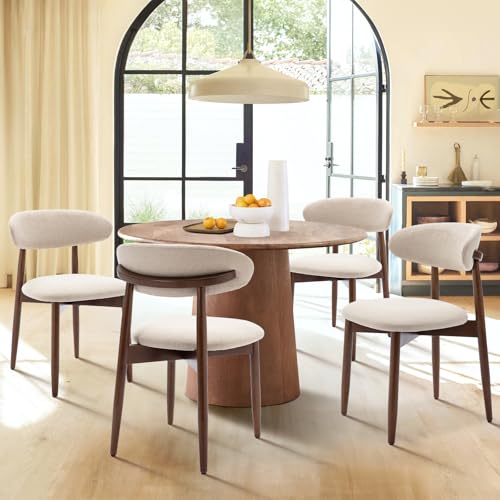 COLAMY Wooden Dining Chairs Set of 4, Modern Fabric Upholstered Dining Room Chair, Farmhouse Kitchen Chairs with Foot Pegs, Green