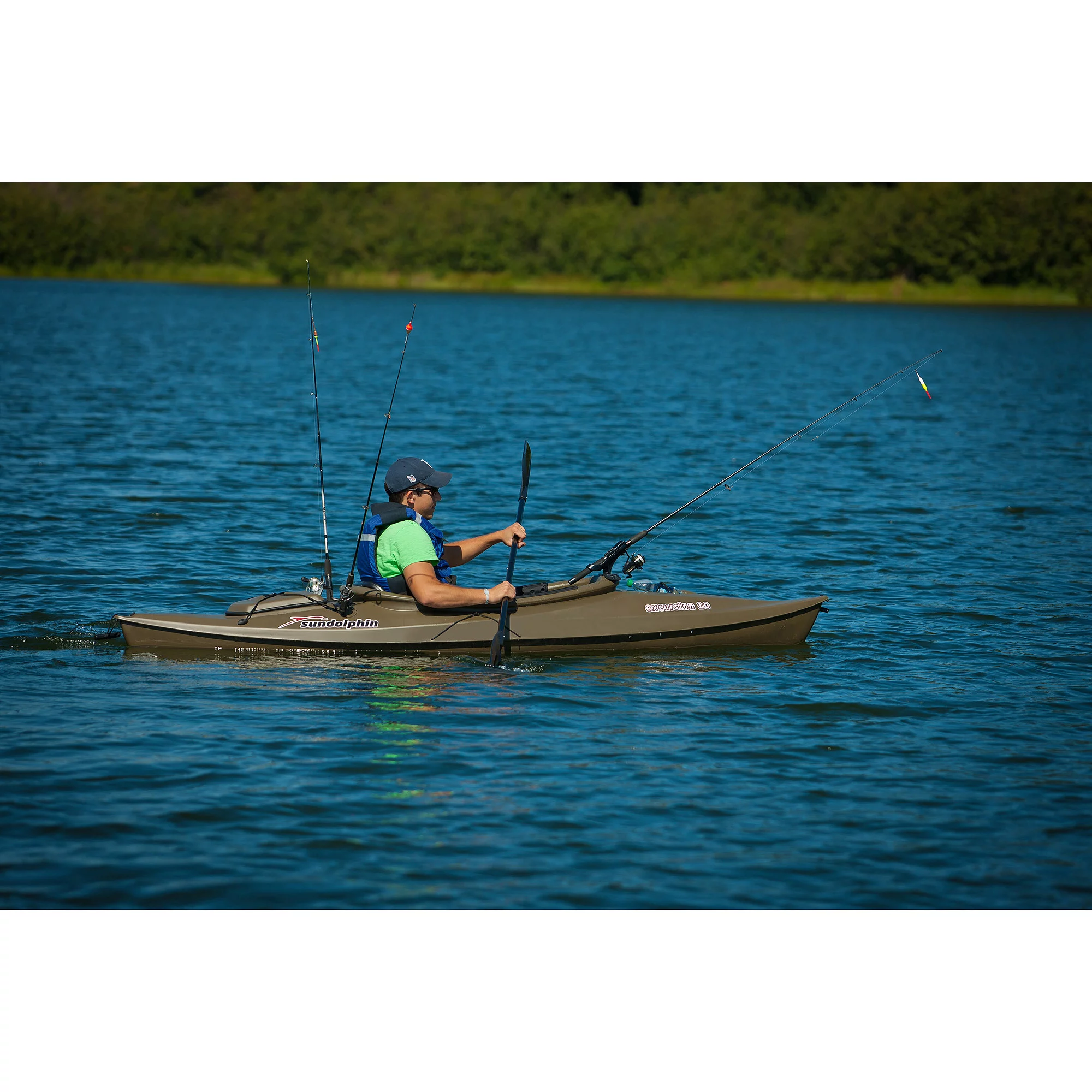 Sun Dolphin Excursion 10 Ft. Sit-in Fishing Kayak Olive, Paddle Included - Radiant Selections