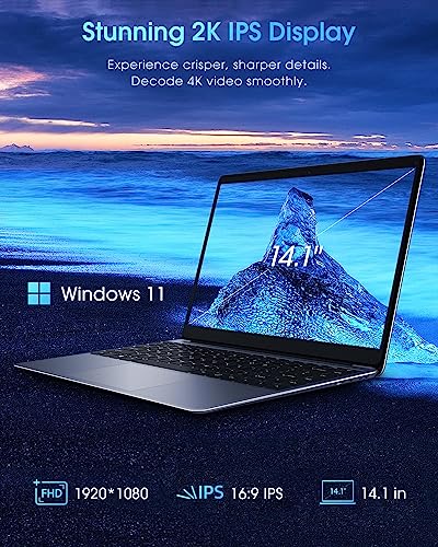 CHUWI HeroBook Pro 14.1'' Laptop, 256GB SSD 8GB RAM, Windows 11 Laptop, 1TB SSD Expand, Intel Celeron N4020(up to 2.8GHz), 2K FHD IPS Display