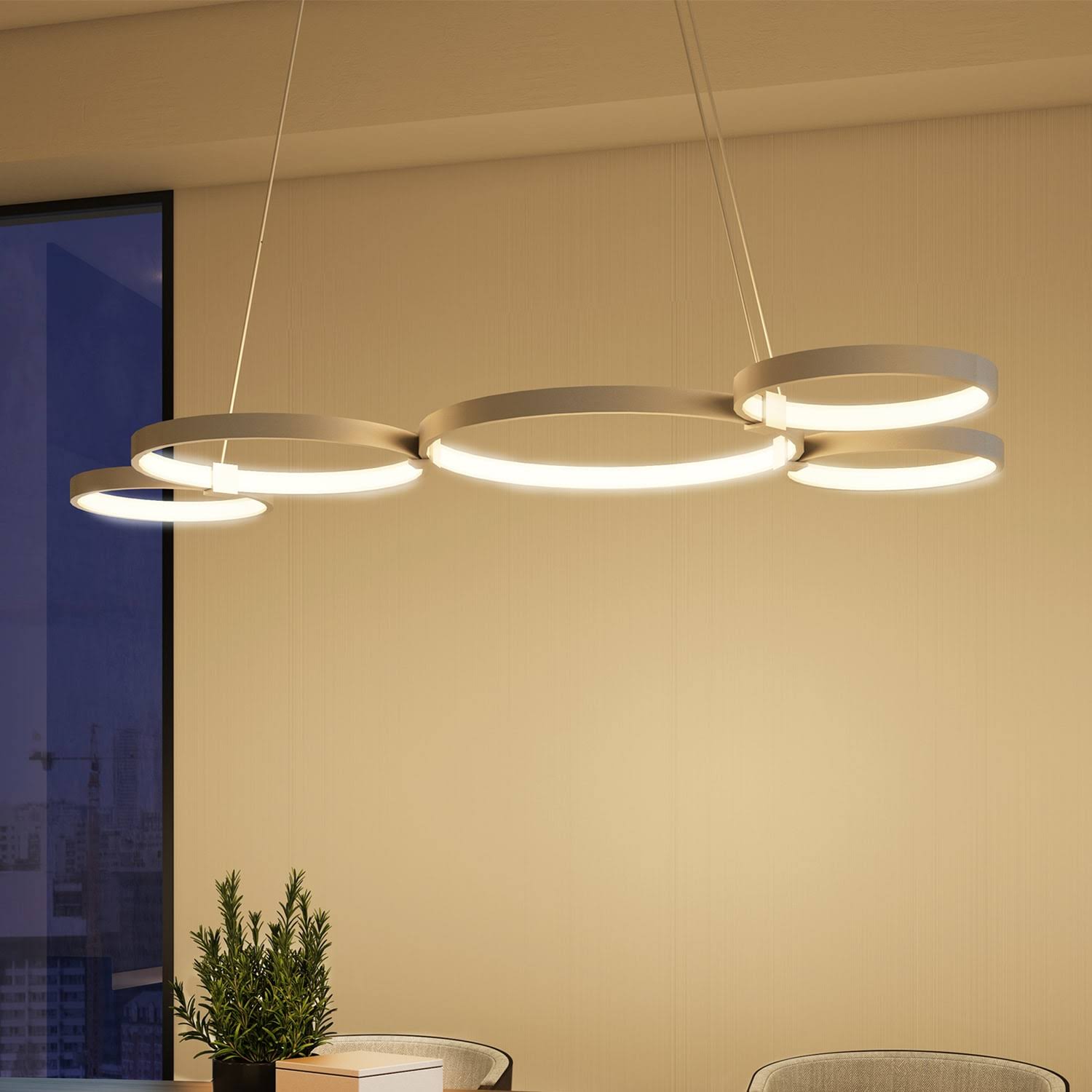 VONN Lighting VMC32410AL Capella Silver 55x22 LED Modern Adjustable Multi-Ring Chandelier