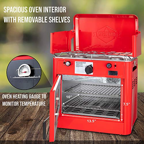 Hike Crew Outdoor Gas Camping Oven w/Carry Bag | CSA Approved Portable Propane-Powered 2-Burner Stove & Oven | Auto Ignition, Overheat Safety Shutoff