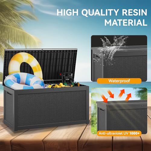 KAMABOKO Outdoor Storage Box, 150 Gallon Large Outdoor Resin Deck Box, Storage Waterproof Boxes Lockable Lid for Garden Tools, Pool Supplies