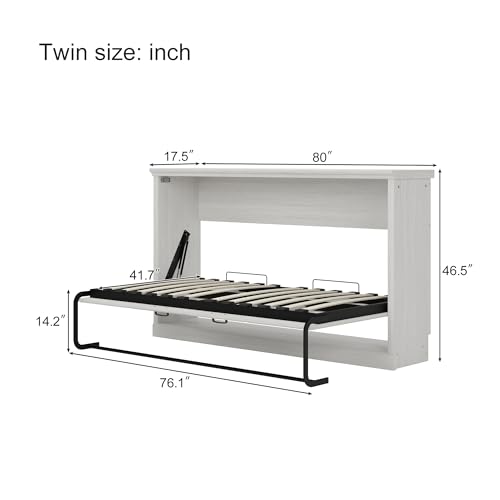 SOFTSEA Twin Size Murphy Bed with 2 Side Cabinet Storage Shelf, Horizontal Murphy Bed with Bookcase