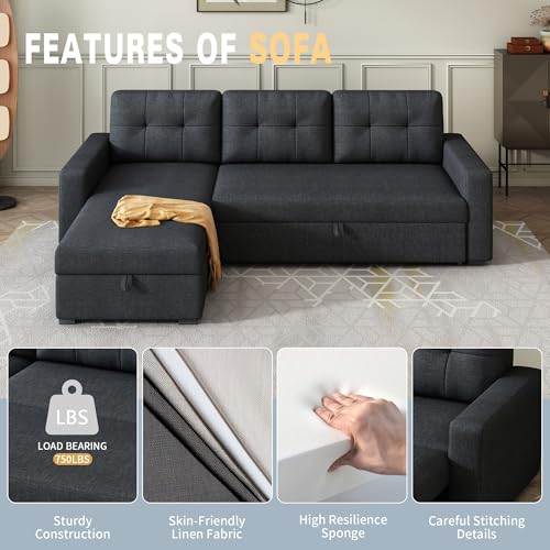 Ball & Cast L-Shape Reversible Sectional Sleeper Sofa Bed 4 in 1 Pull Out Couch with Storage Chaise & Removable Back Cushions