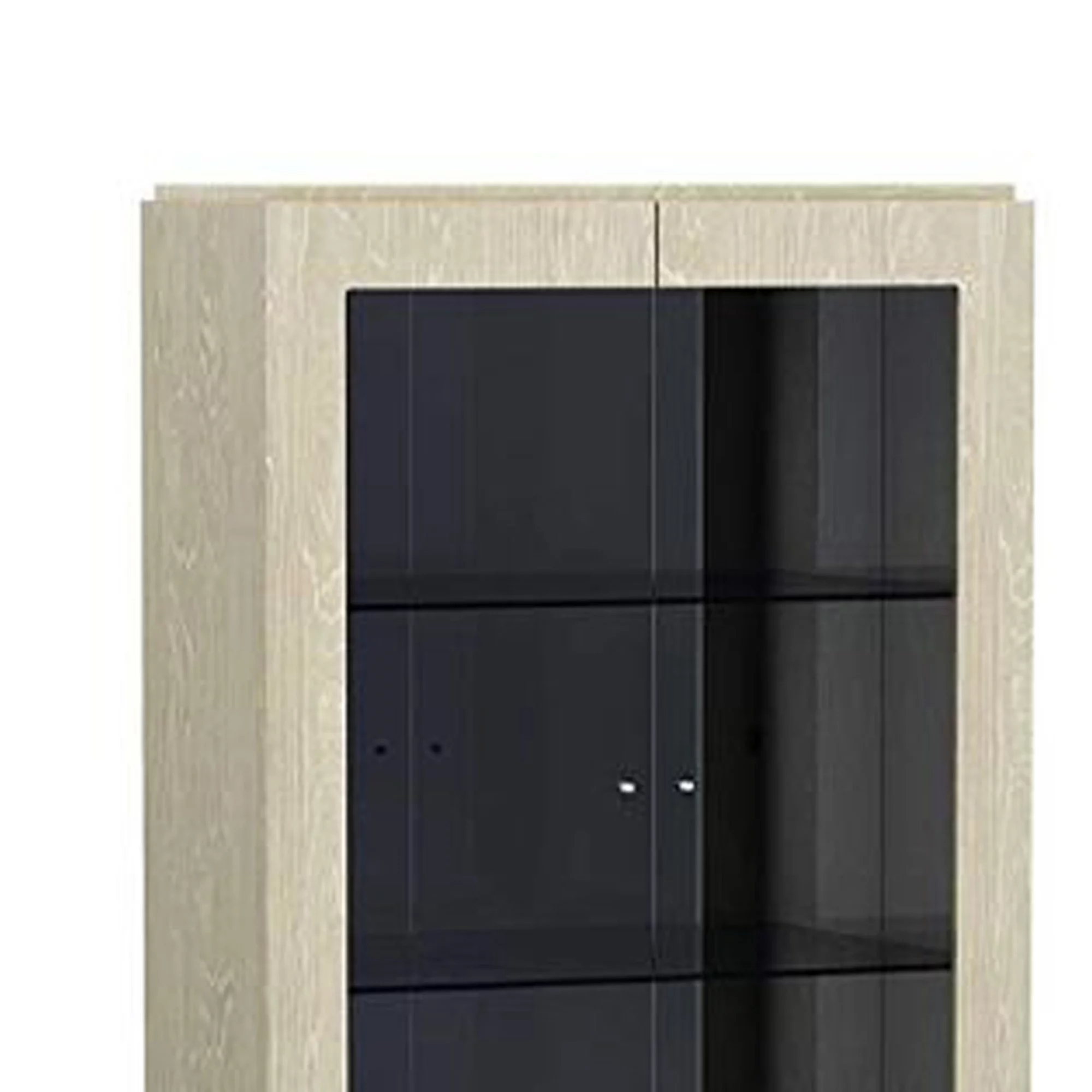 Wood and Glass Display Unit with Three Shelves and One Cabinet, Brown
