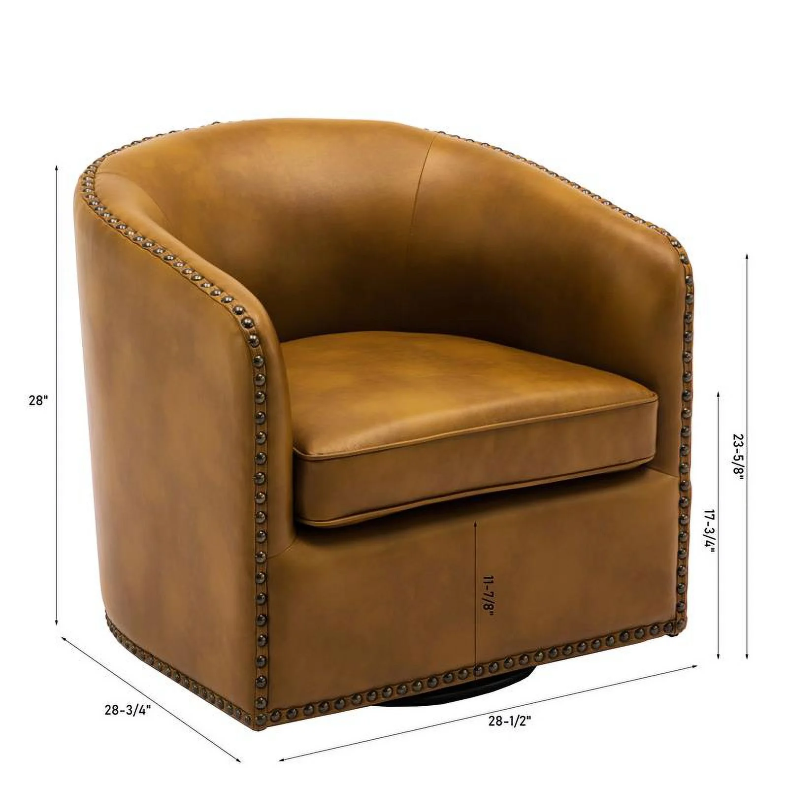 Pemberly Row Camel Brown Faux Leather Swivel Arm Chair with Nailhead Trim