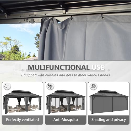 Aoxun 10' X 12' Hardtop Gazebo, Aluminum Metal Outdoor Gazebo with Galvanized Steel Double Roof
