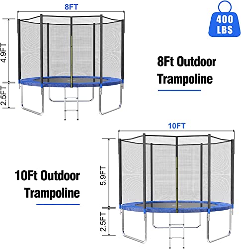 AOTOB 8FT 10FT 12FT 14 FT 15FT Trampoline with Safety Enclosure Net，Outdoor Trampoline with Basketball Hoop
