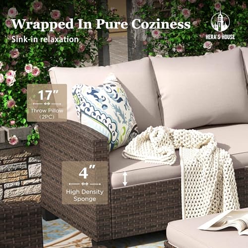 HERA'S HOUSE Patio Furniture Set with 56" Fire Pit Table, Outdoor Patio Conversation Sets