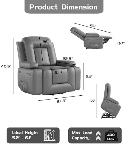 GarveeHome Power Lift Recliner Chair - Heat and Massage, Faux PU Electric Lift Recliner for Elderly & Mobility Impaired, Adjustable Back and Legs