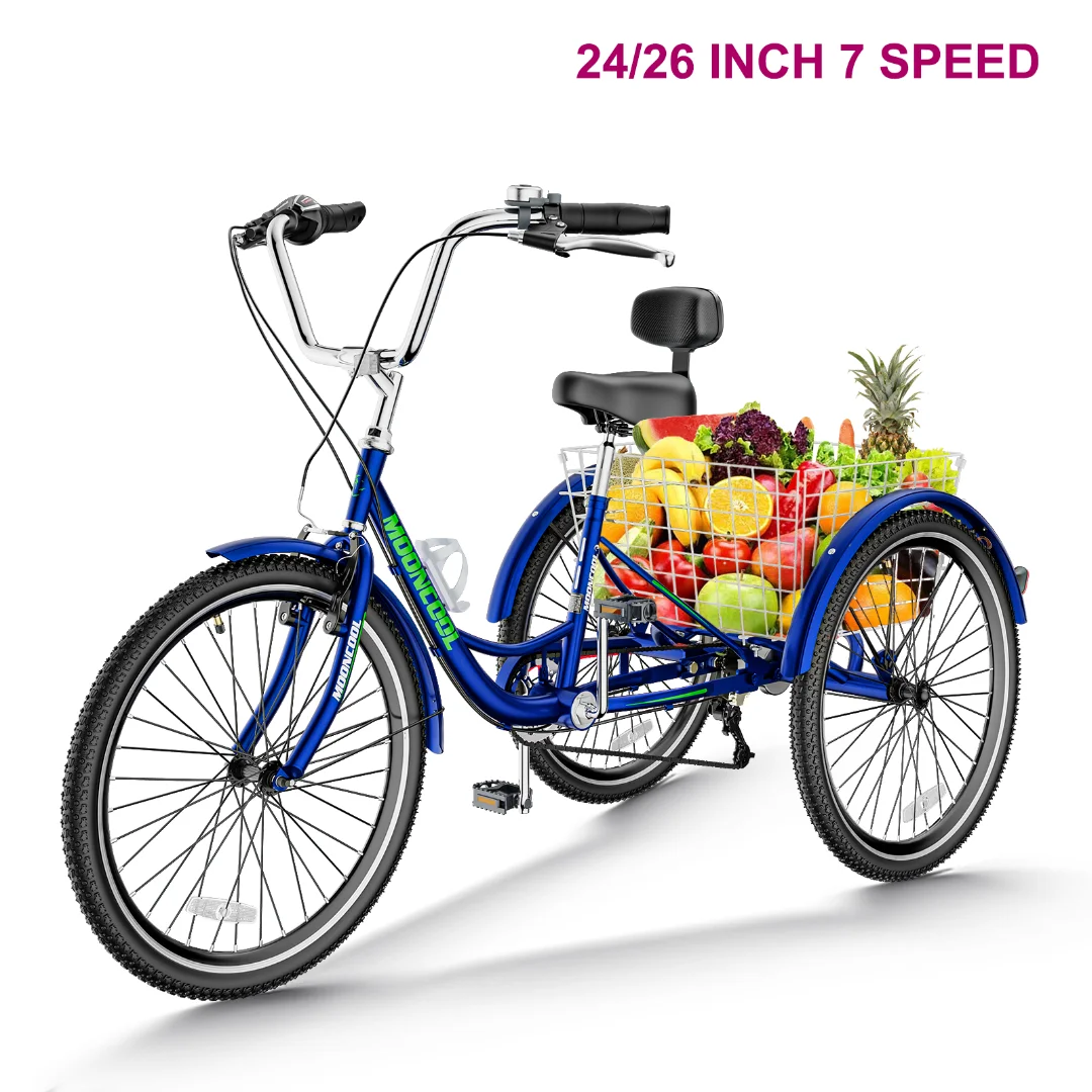 Docred Adult Tricycle 7 Speed 24 Inch Three Wheel Bike Cruiser Trike for Men/Women/Seniors