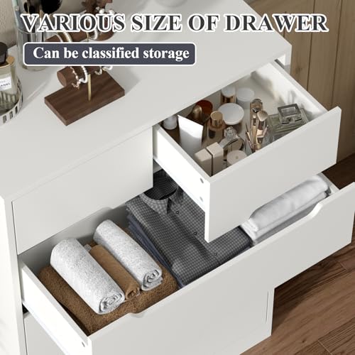 6 Drawer Dresser for Bedroom, Tall White Dresser with Large Organizer, Modern Chest of Drawers, Wooden Dresser with Deep Storage Drawer