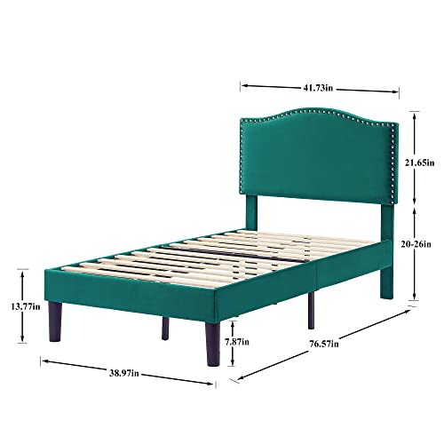 VECELO Twin Bed Frame Platform Bed Frame with Upholstered Headboard, Strong Frame and Wooden Slats Support, Strong Weight Capacity