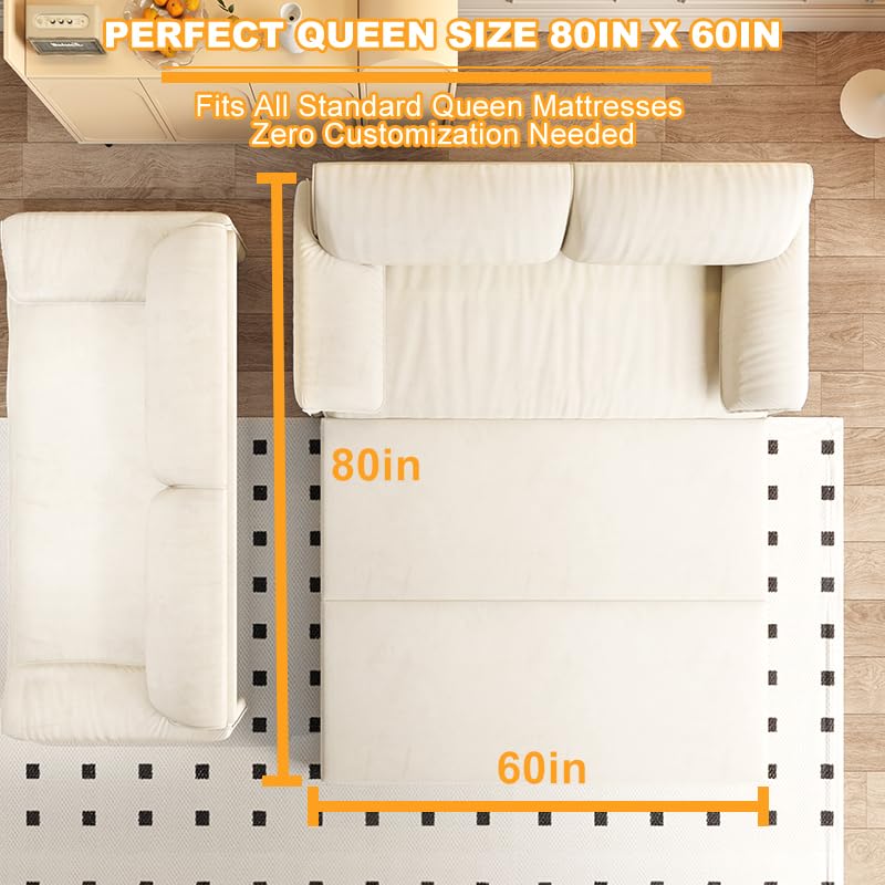 70.1" Futon Sofa Bed Queen Size, Pull Out Bed, 3-in-1 Convertible Sleeper Sofa with 2 Soft Pillows, Modern Velvet Futon Couch for Living Room