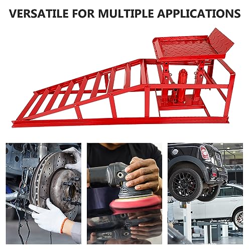 2 Pack Auto Car Truck Service Ramps, 5 Ton Low Profile Hydraulic Car Ramps, Car Lift Service Ramps Red