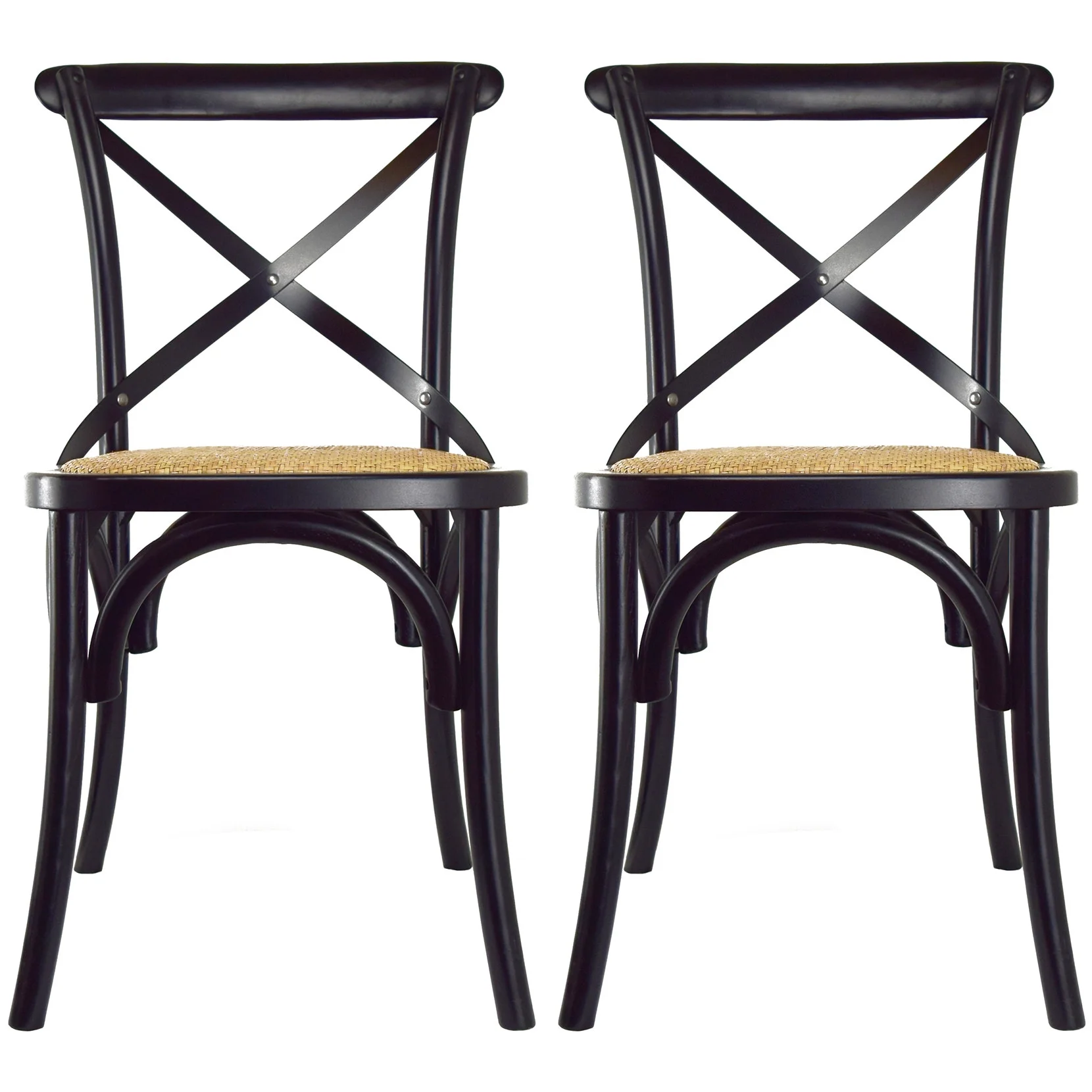 Homelala Set of 2 Black Mid Century Modern Farmhouse Antique Cross Back Chair With X Back Assembled Solid Real Wooden Frame