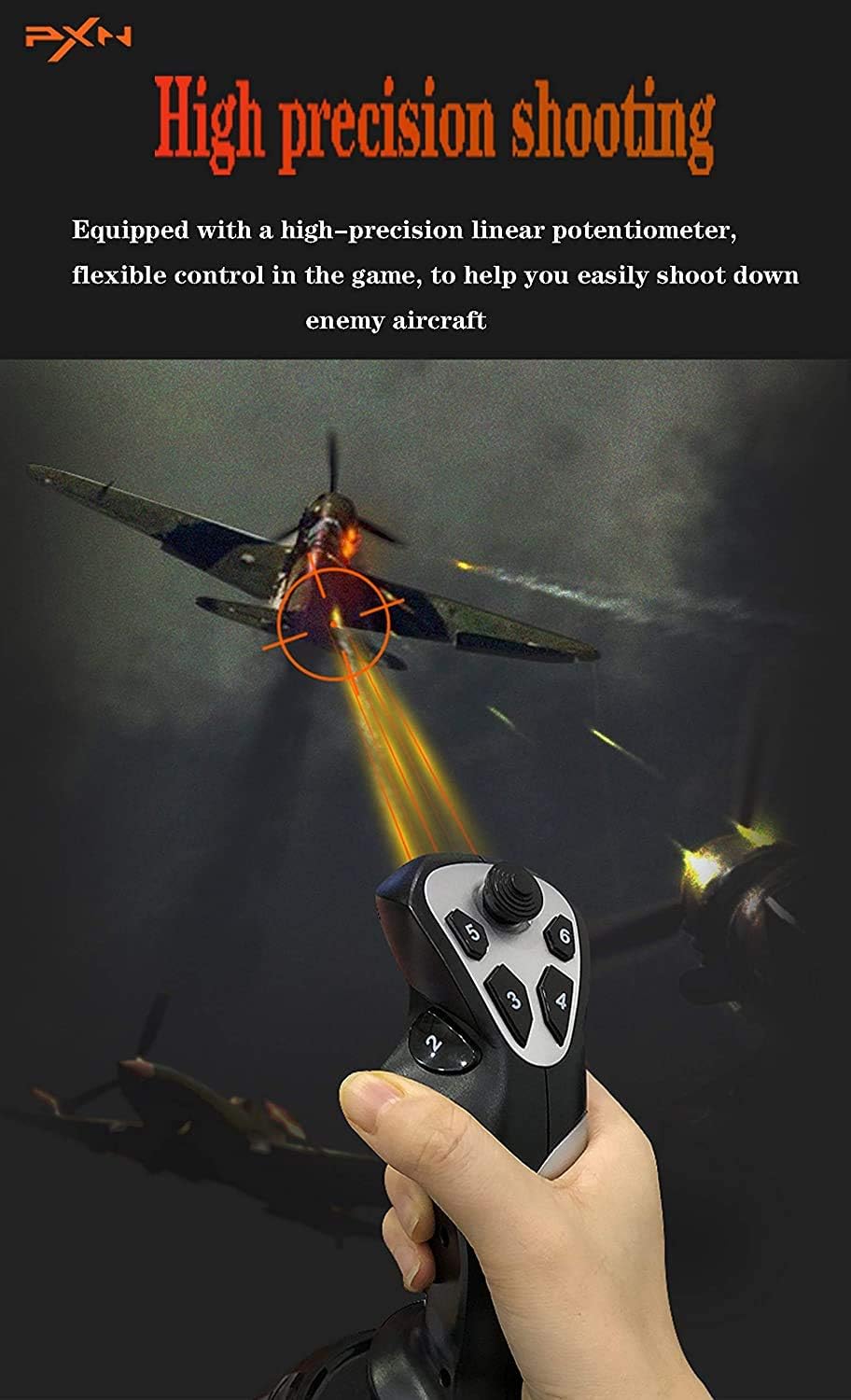 PXN-USB Flight Simulation Stick PC Flight Joystick Flight Joystick Controller, with Vibration Function Throttle Control, 12 Programmable Buttons