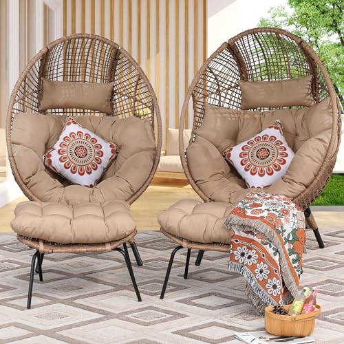 NICESOUL Stationary Egg Chair Indoor Outdoor Wicker Oversized Thick Cushions Egg Shaped Loveseat Chair
