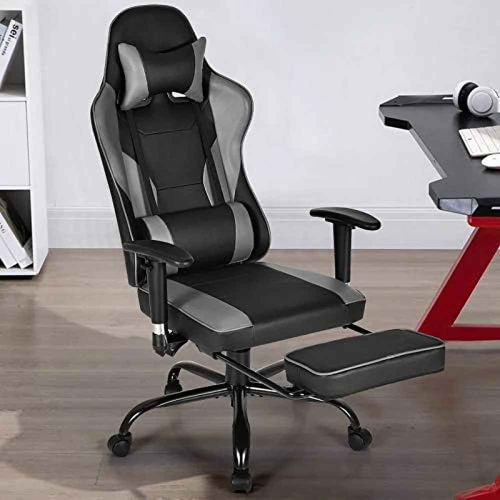 Gaming Chair  High Back Computer Gaming Chair with Adjustable Armrests &amp; Massage Lumbar Support  Swivel Ergonomic Reclining Office Chair (Black)