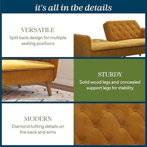 Novogratz Tallulah Memory Foam Futon, Convertible Couch, Camel Faux Leather