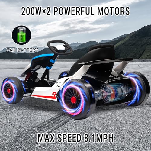Kids Go Kart, Ride On Drift Kart with Dual 200W Motors, 24V Battery Powered Electric Drift Car, Outdoor 2-Speed Ride On Racing Toy for Boys Girls 6+