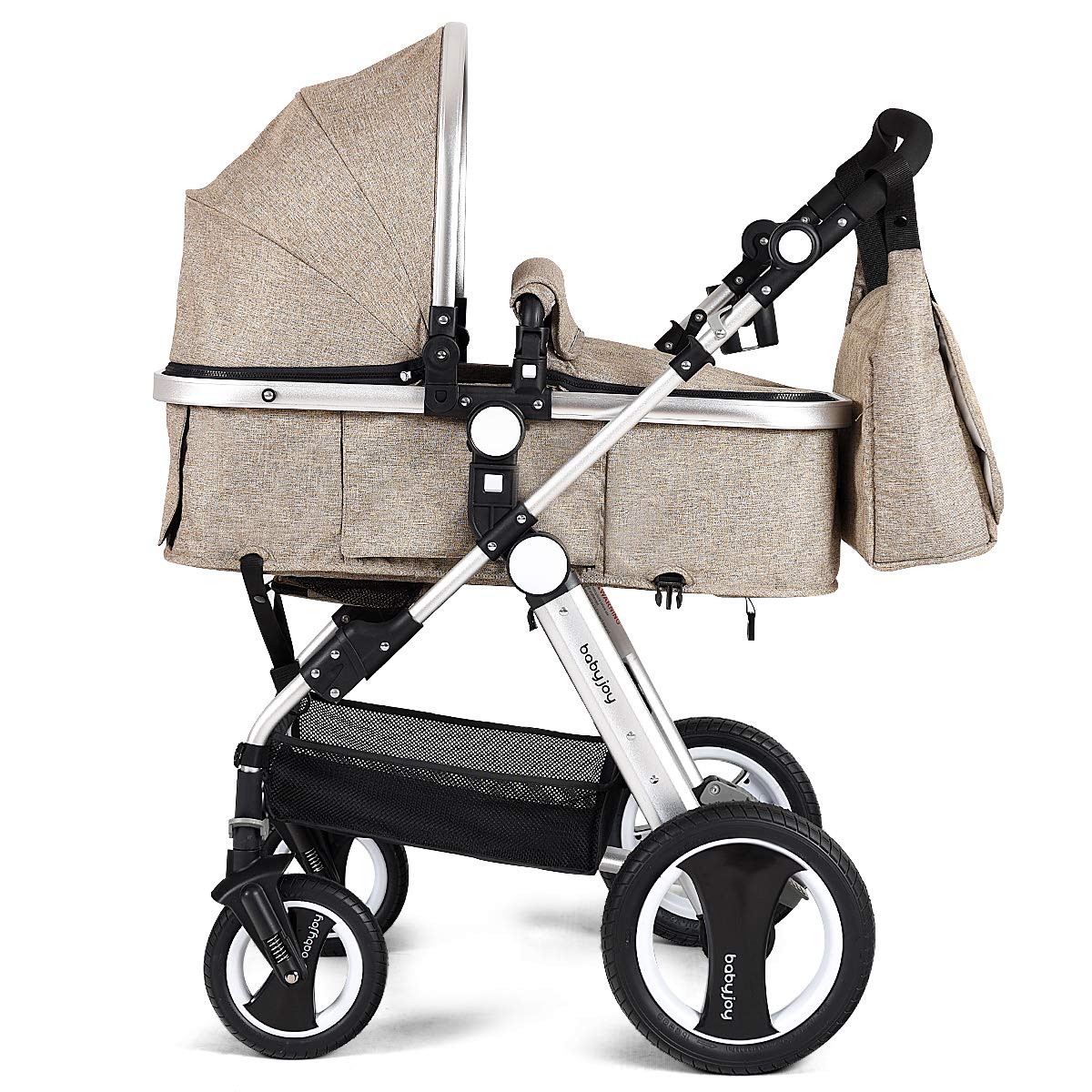 BABY JOY Baby Stroller, 2-in-1 Convertible Bassinet Reclining Stroller, Foldable Pram Carriage with 5-Point Harness, Including Cup Holder, Foot Cover