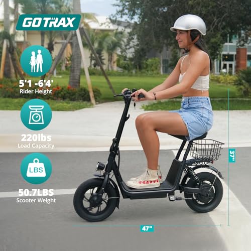 Gotrax A5 Electric Scooter w/Seat for 13+, 12" Pneumatic Tire, Max 15.5 Miles &15.5 Mph Power by 400W Motor, Dual Rear Shock Absorber &Dual Brake