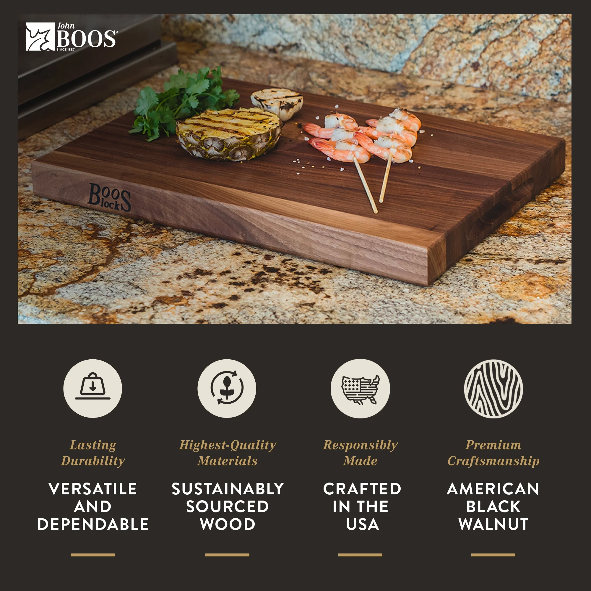 John Boos Walnut Wood Edge Grain Reversible Cutting Board, 20" x 15" x 1.5"