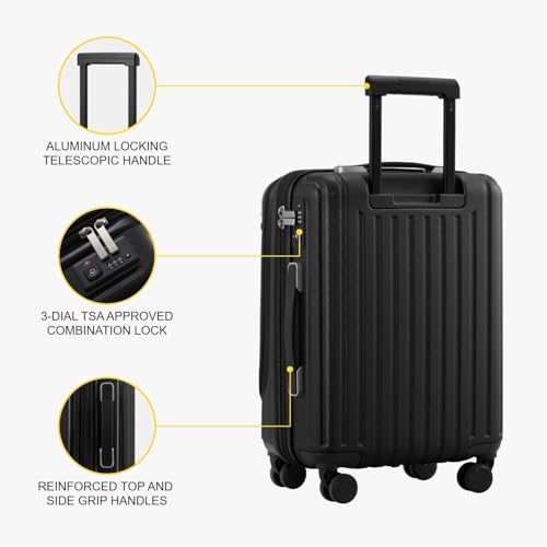 LEVEL8 Grace Carry on Luggage Airline Approved, 20 Inch Expandable Hardside Suitcases with wheels, Abs+Pc Harshell Spinner Luggages with Tsa Lock, Red