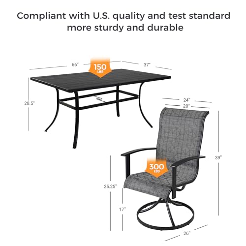 Grand patio 7-Piece Patio Dining Set for 6, Outdoor Dining Set with Swiviel Patio Chairs & 1 Rectangular Woodgrain Dining Table with Umbrella Hole