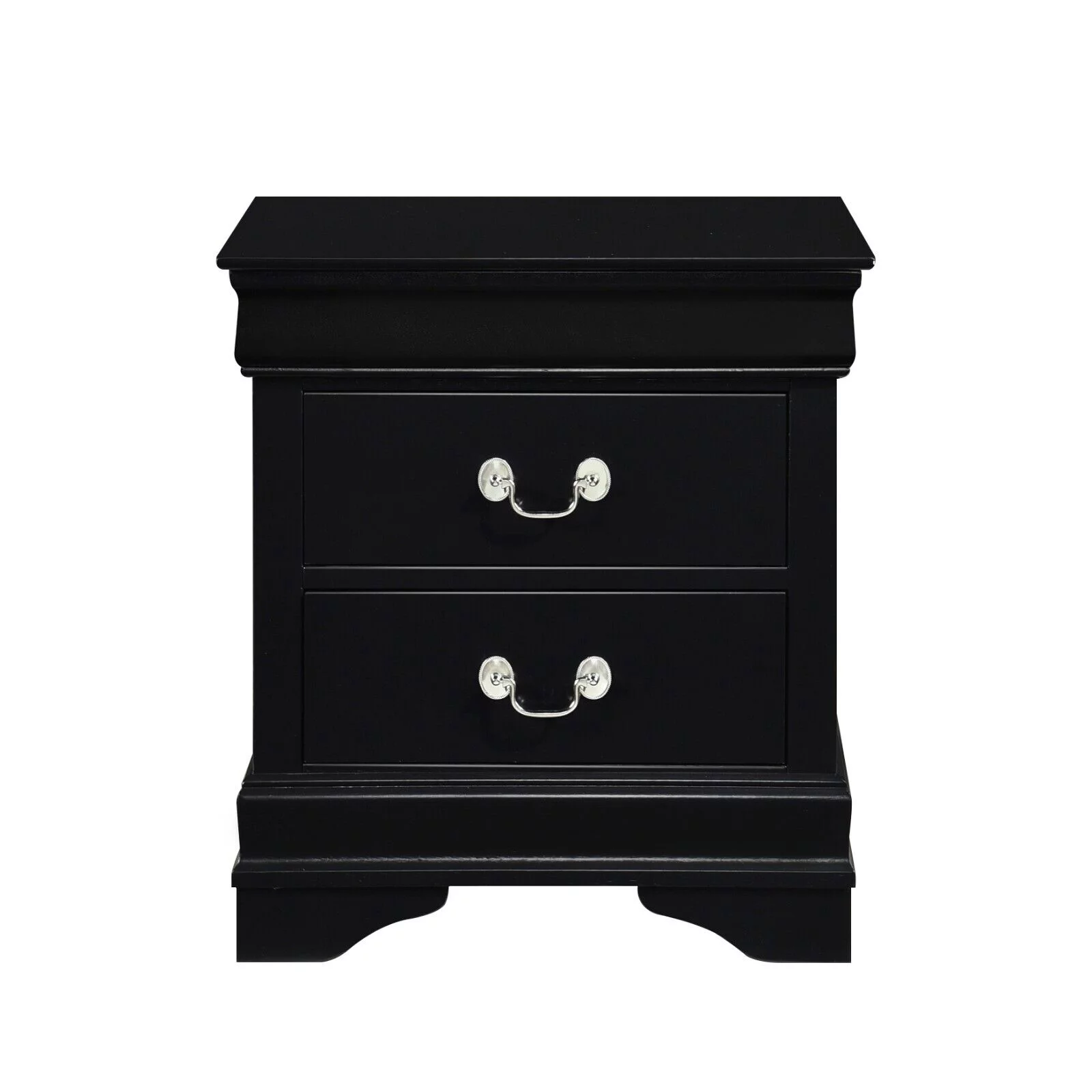Traditional Black Finish 3pc Bedroom Set Queen Bed and Nightstands Louis Phillipe Style Bedroom Furniture