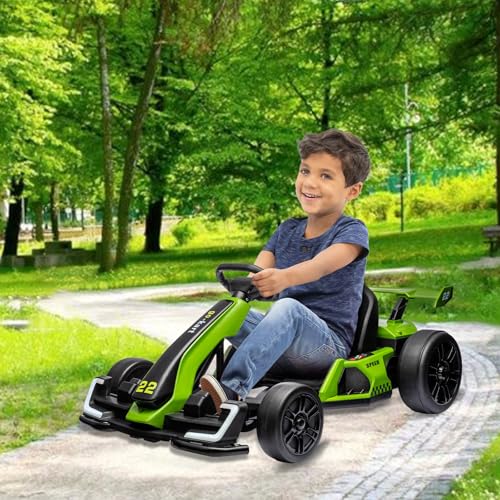24V Electric Go Kart for Kids，Powerful Drift Kart with 2 * 150W Motors, Adjustable Seat