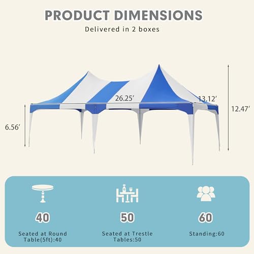 EROMMY 26x19ft Party Tent, White Wedding Tent, Decagonal Heavy Duty Canopy with 8 Removable Sidewalls, 8 Church Windows and 2 Pull-Back Doors