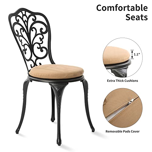 HOMEFUN Bistro Table and Chairs Set of 2 Outdoor 3 Piece Patio Set, Rose Pattern Cast Aluminum Bistro for Garden Balcony