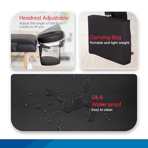 BestMassage Portable Massage Table 84” Length Height Adjustable Spa Bed with Carrying Oxford Bag,Heating Pad(Black)