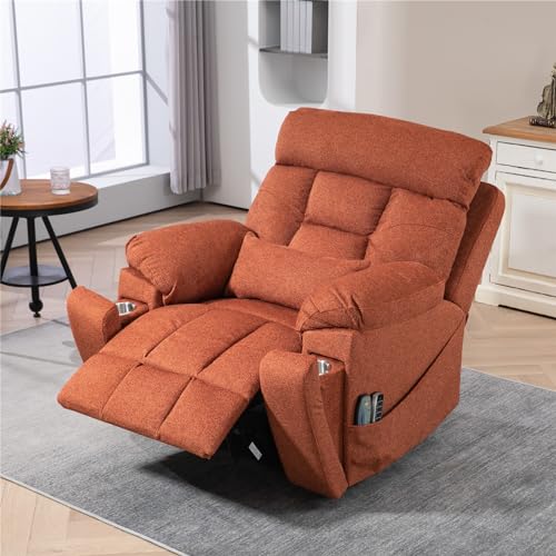 Light Grey Recliner Chair for Elderly | Tall and Big Man 400lbs | Chenille | Power Lift, Lay Flat, Stand Up, Wireless Charging Device