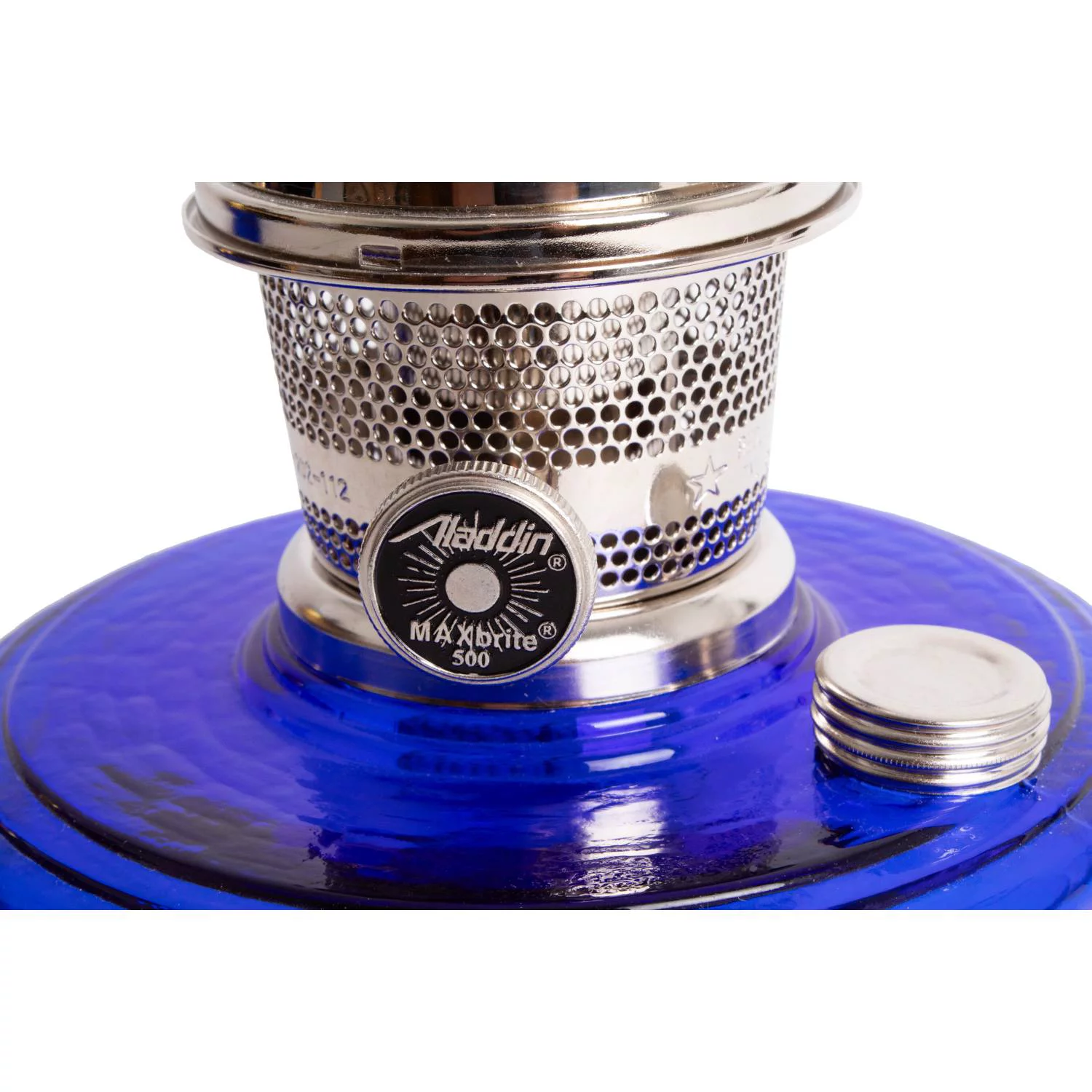 Aladdin Genie III Oil Lamp, Indoor Emergency Lighting for Shelf, Table or Hanging, Cobalt Blue Glass Bowl with Nickel Burner