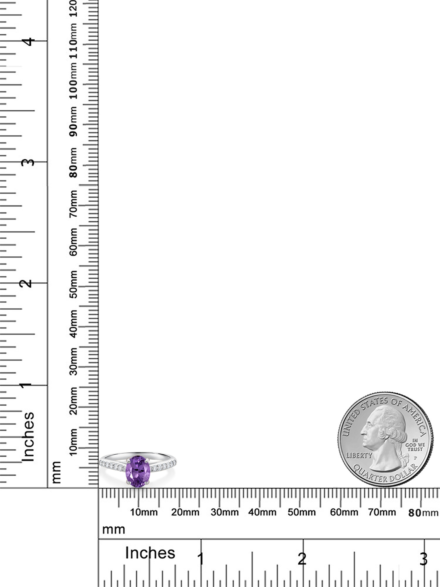 Gem Stone King 10K White Gold Purple Amethyst and White Lab Grown Diamond Engagement Ring For Women (1.33 Cttw, Oval 8X6MM