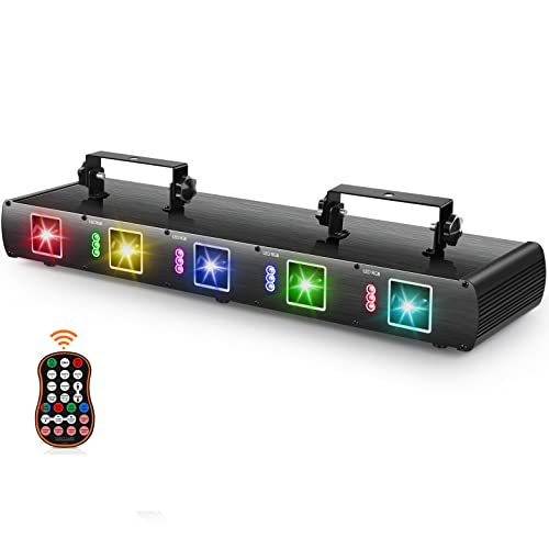 U`King Stage Laser Light, 5 Beam Sound Activated DJ Party Lights RGBYC LED Music Projector with Remote Control DMX for Dancing Birthday Bar Pub Stage