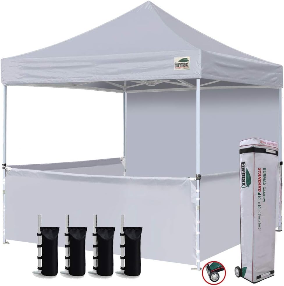 Eurmax USA 10'x10' Ez Pop-up Booth Canopy Tent Commercial Instant Canopies with 1 Full Sidewall & 3 Half Walls and Roller Bag
