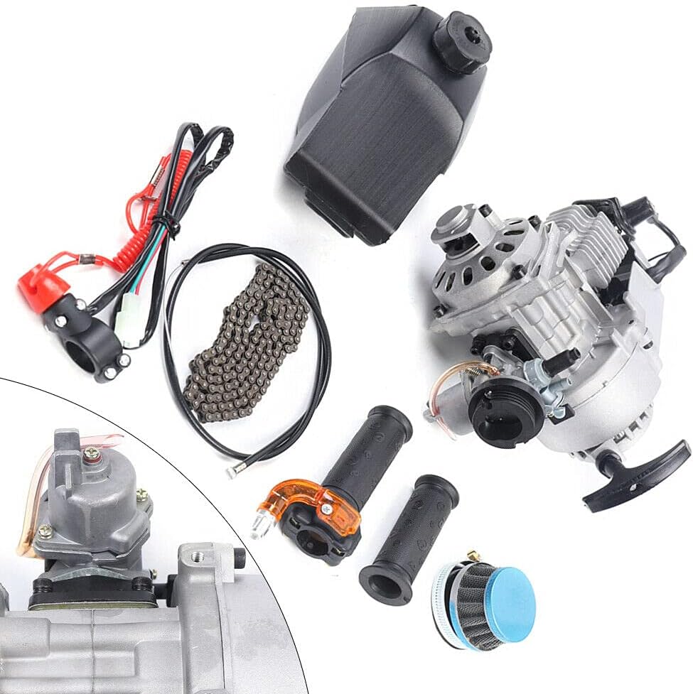 DENESTUS 49CC 2-Stroke Mini Pull Start Engine Starter Motor for Pocket Bike Mini Dirt Bike Mini ATV Scooter, Engine Motor Replacement Kits (US Stock)
